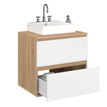 Meuble sous vasque suspendu Tom 2 tiroirs blanc et effet hêtre L60cm