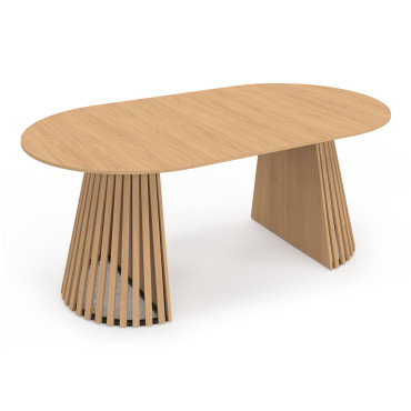 Table à manger ronde extensible Camélia bois et pied lattes Ø110-200cm