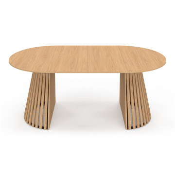 Table à manger ronde extensible Camélia bois et pied lattes Ø110-200cm