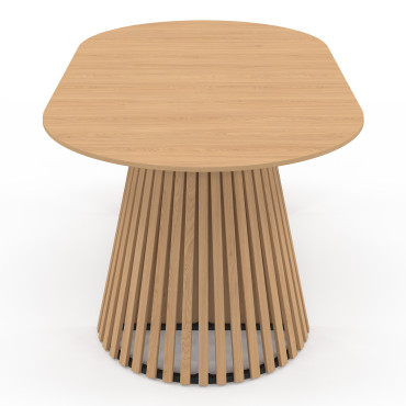 Table à manger ronde extensible Camélia bois et pied lattes Ø110-200cm