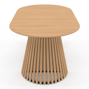 Table à manger ronde extensible Camélia bois et pied lattes Ø110-200cm