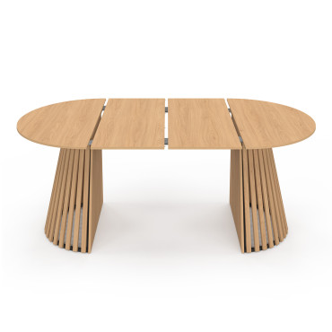 Table à manger ronde extensible Camélia bois et pied lattes Ø110-200cm