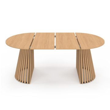 Table à manger ronde extensible Camélia bois et pied lattes Ø110-200cm