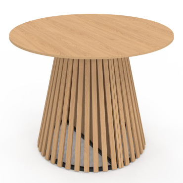 Table à manger ronde extensible Camélia bois et pied lattes Ø110-200cm