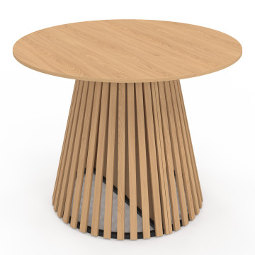 Table à manger ronde extensible Camélia bois et pied lattes Ø110-200cm