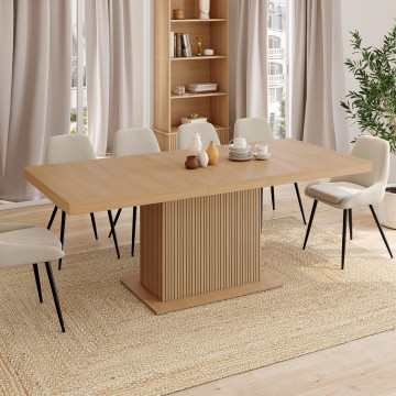 Table à manger extensible Faustine bois et pied lattes avec rangement intégré 160-200cm