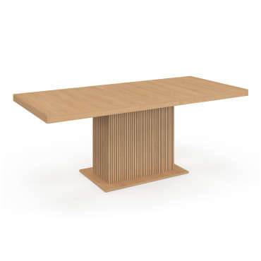 Table à manger extensible Faustine bois et pied lattes avec rangement intégré 160-200cm