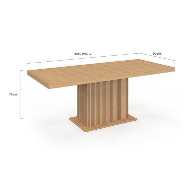 Table à manger extensible Faustine bois et pied lattes avec rangement intégré 160-200cm