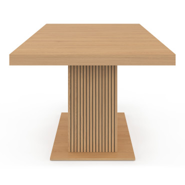 Table à manger extensible Faustine bois et pied lattes avec rangement intégré 160-200cm