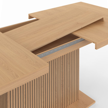 Table à manger extensible Faustine bois et pied lattes avec rangement intégré 160-200cm