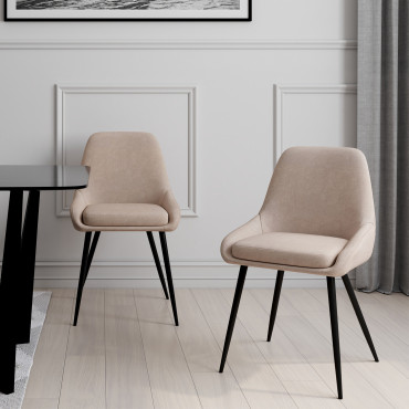 Chaises Ornella en tissu taupe et pieds métal noirs - lot de 2