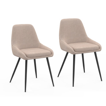 Chaises Ornella en tissu taupe et pieds métal noirs - lot de 2