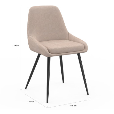 Chaises Ornella en tissu taupe et pieds métal noirs - lot de 2