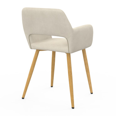 Fauteuil Heidi en velours beige et pieds bois - lot de 2