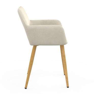 Fauteuil Heidi en velours beige et pieds bois - lot de 2