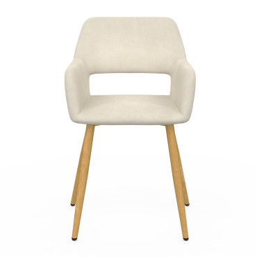 Fauteuil Heidi en velours beige et pieds bois - lot de 2