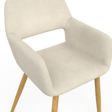 Fauteuil Heidi en velours beige et pieds bois - lot de 2