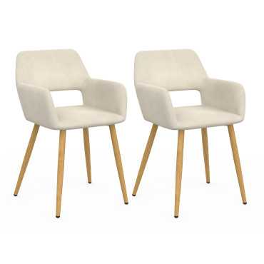 Fauteuil Heidi en velours beige et pieds bois - lot de 2