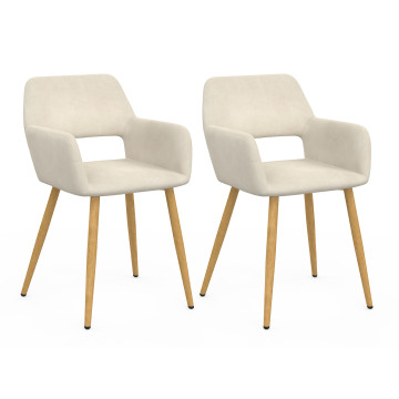 Fauteuil Heidi en velours beige et pieds bois - lot de 2