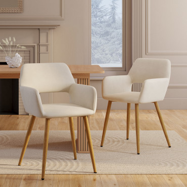Fauteuil Heidi en velours beige et pieds bois - lot de 2