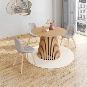 Table à manger ronde extensible Camélia bois et pied lattes Ø110-300cm