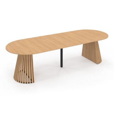 Table à manger ronde extensible Camélia bois et pied lattes Ø110-300cm