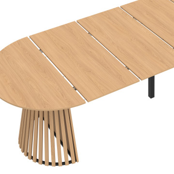 Table à manger ronde extensible Camélia bois et pied lattes Ø110-300cm