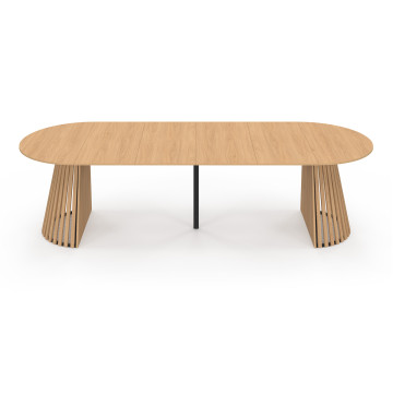 Table à manger ronde extensible Camélia bois et pied lattes Ø110-300cm