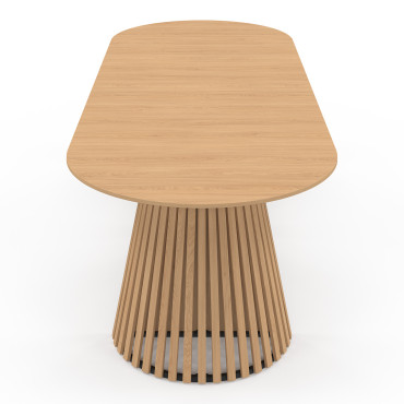 Table à manger ronde extensible Camélia bois et pied lattes Ø110-300cm