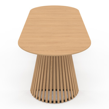 Table à manger ronde extensible Camélia bois et pied lattes Ø110-300cm