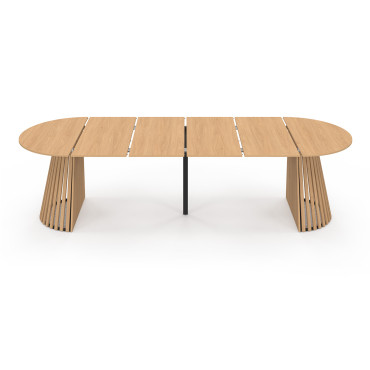 Table à manger ronde extensible Camélia bois et pied lattes Ø110-300cm