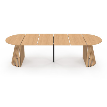 Table à manger ronde extensible Camélia bois et pied lattes Ø110-300cm