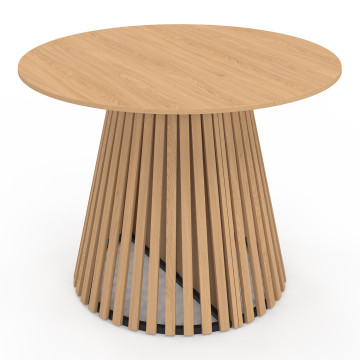 Table à manger ronde extensible Camélia bois et pied lattes Ø110-300cm