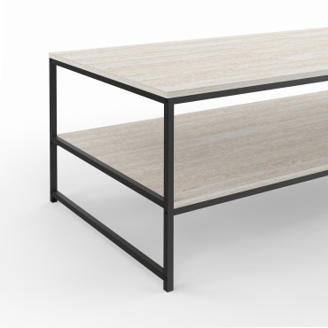 Table basse Memphis double plateau effet travertin 113cm