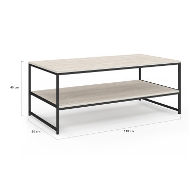 Table basse Memphis double plateau effet travertin 113cm