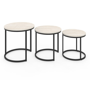 Tables basses gigognes Memphis effet marbre blanc et pieds noirs - lot de 3
