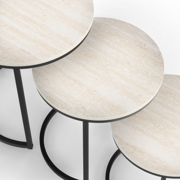 Tables basses gigognes Memphis effet marbre blanc et pieds noirs - lot de 3
