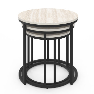 Tables basses gigognes Memphis effet marbre blanc et pieds noirs - lot de 3