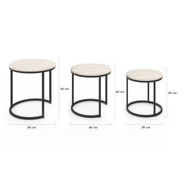 Tables basses gigognes Memphis effet marbre blanc et pieds noirs - lot de 3