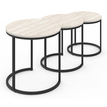Tables basses gigognes Memphis effet marbre blanc et pieds noirs - lot de 3