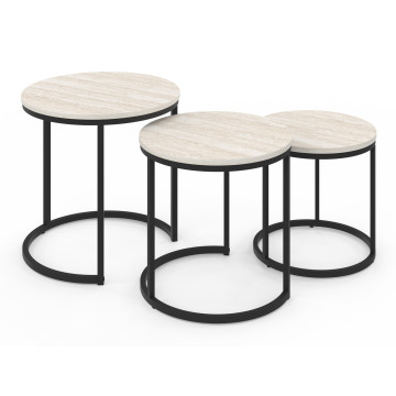 Tables basses gigognes Memphis effet marbre blanc et pieds noirs - lot de 3
