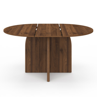 Table à manger ronde extensible Japandi effet noyer Ø110-150cm