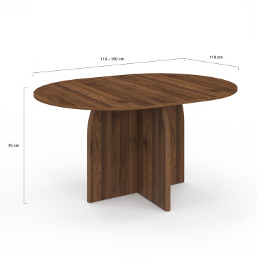Table à manger ronde extensible Japandi effet noyer Ø110-150cm