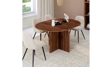 Table à manger ronde extensible Japandi effet noyer Ø110-150cm