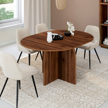 Table à manger ronde extensible Japandi effet noyer Ø110-150cm