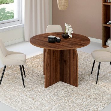 Table à manger ronde extensible Japandi effet noyer Ø110-150cm