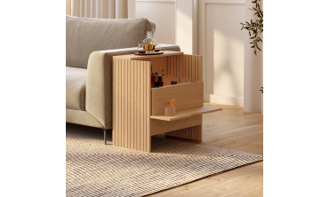 Table d'appoint mini bar Faustine bois et lattes
