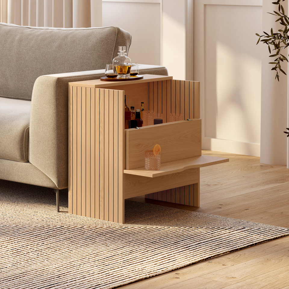 Table d'appoint mini bar Faustine bois et lattes Table d'appoint mini bar Faustine bois et lattes