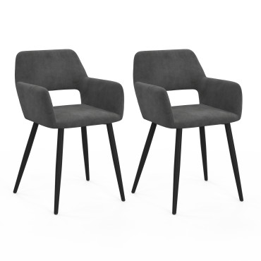 Fauteuil Heidi en velours gris foncé et pieds noirs - lot de 2