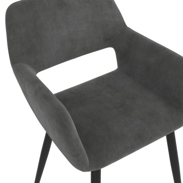 Fauteuil Heidi en velours gris foncé et pieds noirs - lot de 2